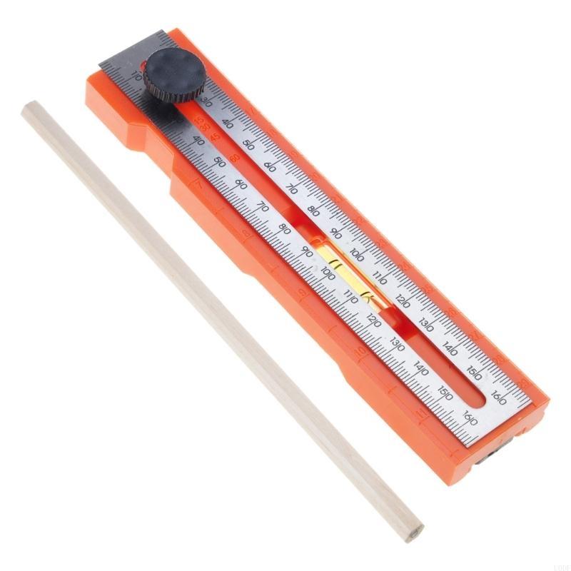   Woodworking Marking Ruler Multifunctional Precise Horizontal Bubble Positioning Tool Adjustable with Measuring Ruler