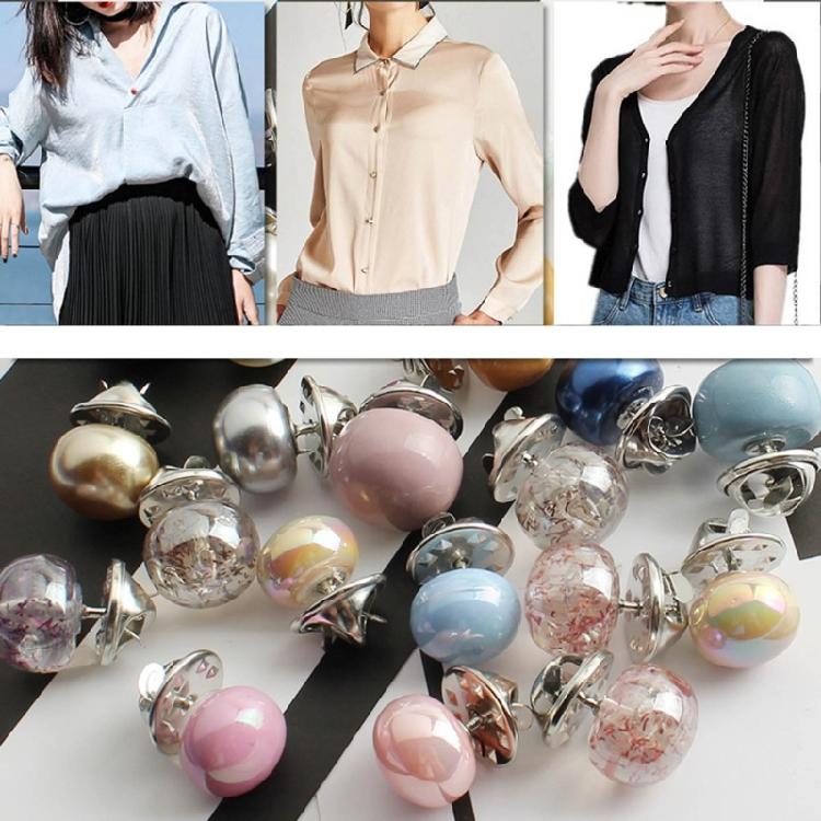 10pcs/set Shirt Brooch Button-free Button Pins Women Fashionable Imitation Pearls Blouses Buckle Clothing Accessories