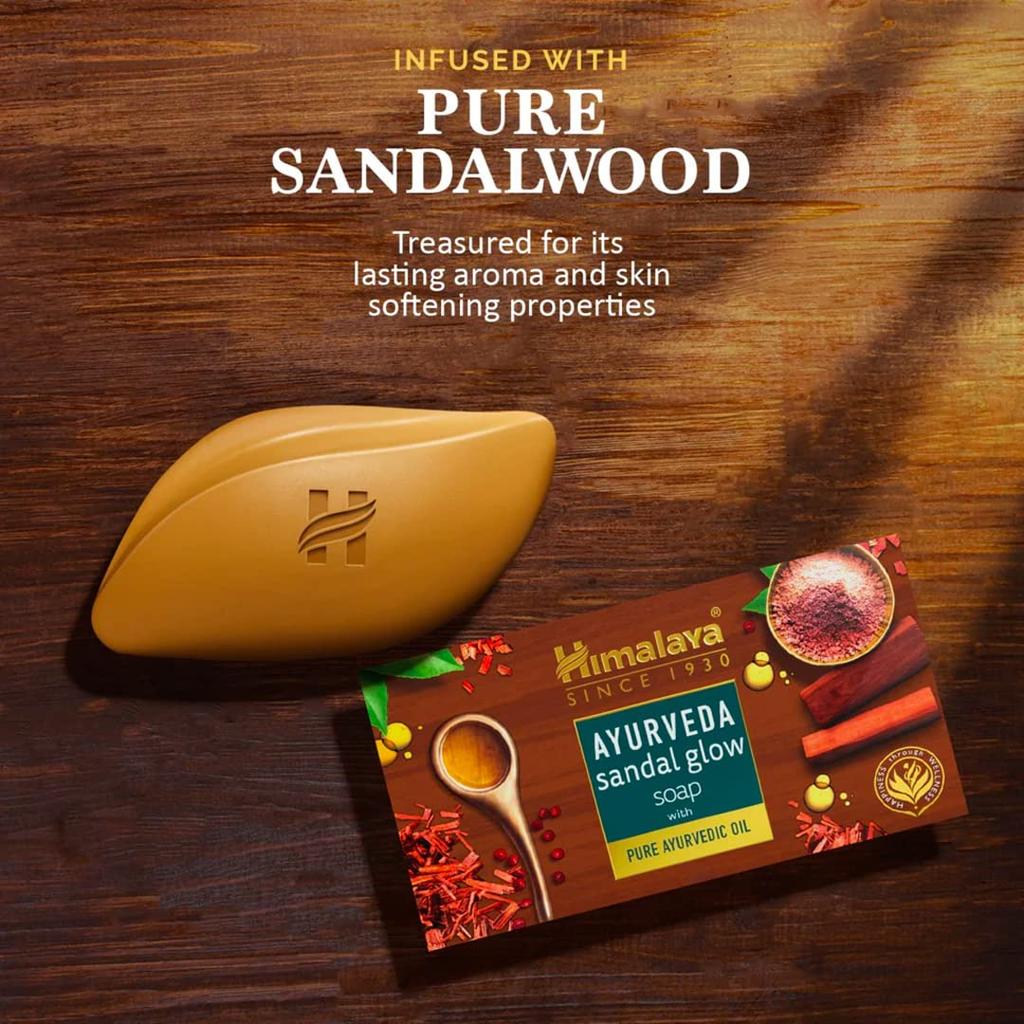 Himalaya Ayurveda Sandal Glow Soap With Pure Sandalwood Oil For Nourished Glowing Skin 75g Bar Cleanser For Face And Body