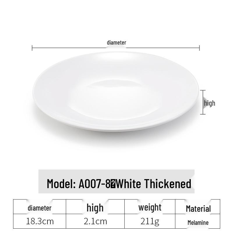 White Melamine Round Plate - Imitation Porcelain Tableware, Shallow Buffet Dinnerware Dish.
