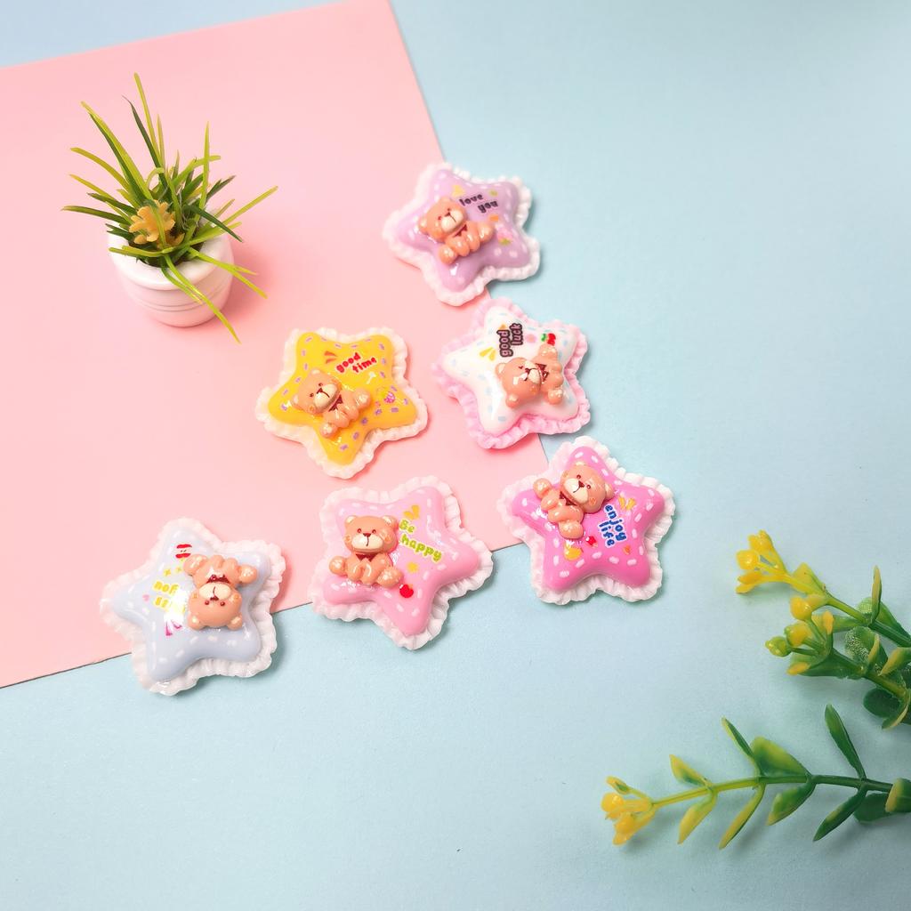 27MM Cute Kawaii Star Bear Resin Flatback Cabochon DIY Crafts Scrapbooking Headwear Clip Hair Ornament Slime Charms Accessories