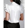 Summer new satin ruffle edge short-sleeved women's solid color casual shirt