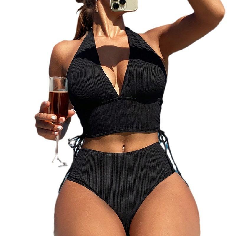 New European and American High-waisted Sexy Lace-up Pit Strip Bikini Split Swimsuit Swimsuit Bikini