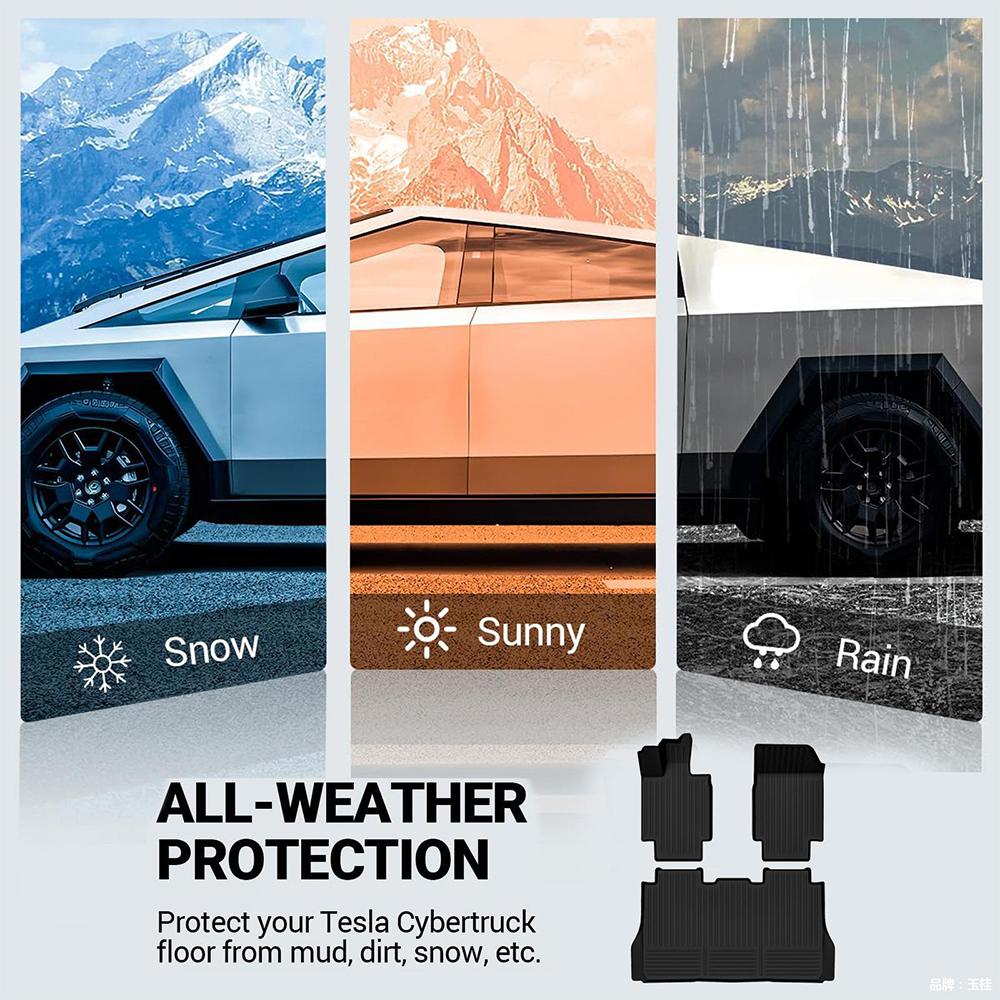 Heenvn Floor Mats For Tesla Cybertruck 2024-2026 Custom Fit All Weather TPE Cargo Liner Cargo Trunk Mat Pad Kit Set Accessories