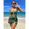 Underwire Women Sexy Swimsuit 2 Piece Swimwear Slim Monokini Chains Print Push Up Bikini Black Blue Green Beachwear Light Luxury