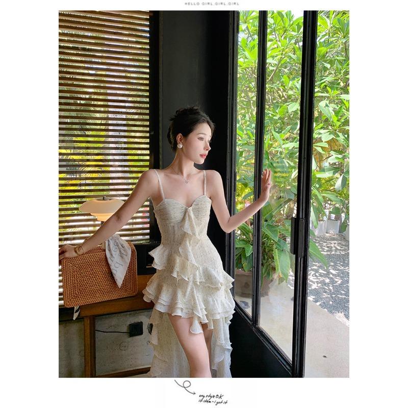 Women's Summer Holiday Cubic Irregular Ruffle Halter Dresses