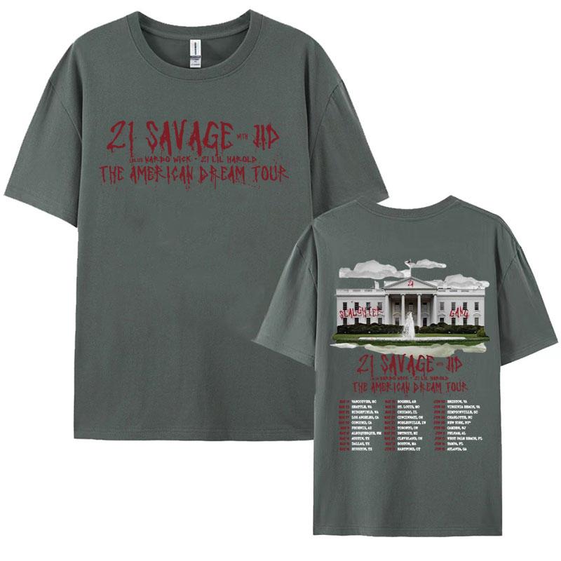 Rapper 21 Savage  The American Dream Tour 2024 Concert Tshirts Men Women Hip Hop Vintage Oversized T Shirt Harajuku Streetwear