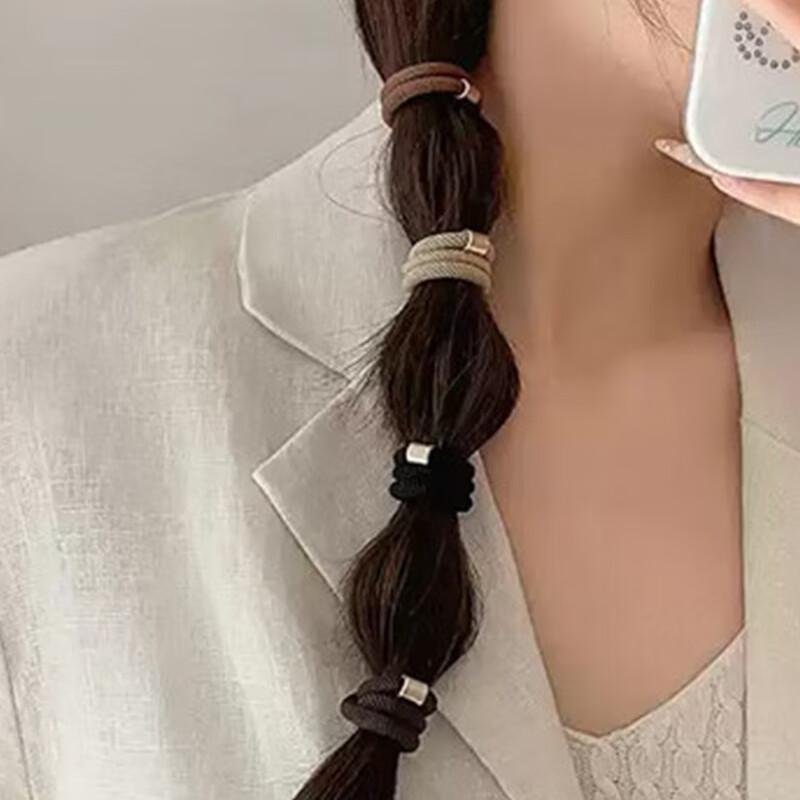 Jiaoxuefei Versatile Coffee-Colored Simple Hair Ties, 5-Color Set, Hair Bands for Ponytails, Elastic Hair Bands