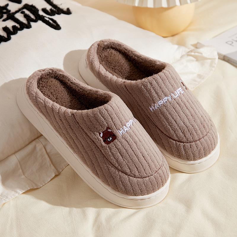 Cotton slippers autumn and winter household plush couple warm non-slip home shoes supermarket