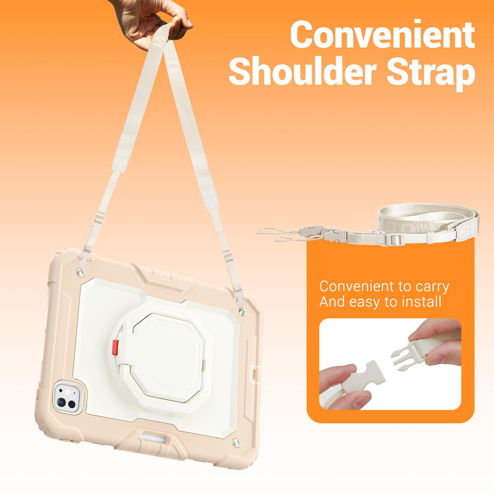 

Rotatable Handle Grip Case For iPad Pro 11 2025 M5 2024 M4 A3357 A3358 A3359 A2836 A2837 A3006 Kids Stand Cover Shoulder Strap iPad Pro 11 2025 M5 розового золота