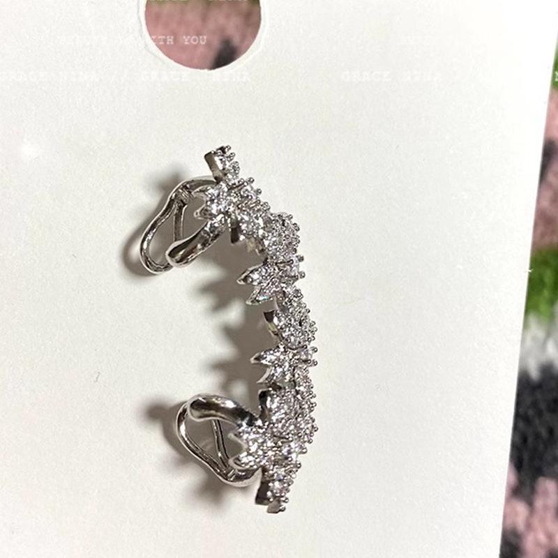 Cercei tip clips cu flori de diamant pentru femei - Manșete de urechi de mireasă pentru toamnă/iarnă