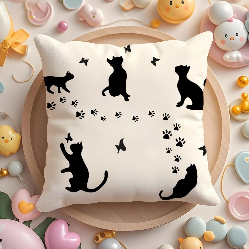 Cat Musical Symbol Cushion Cover Short Plush Double-Sided Printing Home Machine Washable In Warm Winter Pillow Cover