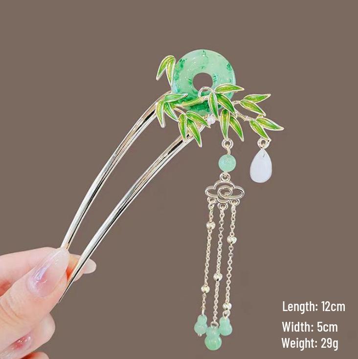 Épingle à cheveux vintage en forme de U avec pompon paon pour femmes - Épingle à chignon nacrée pour Cheongsam et Hanfu