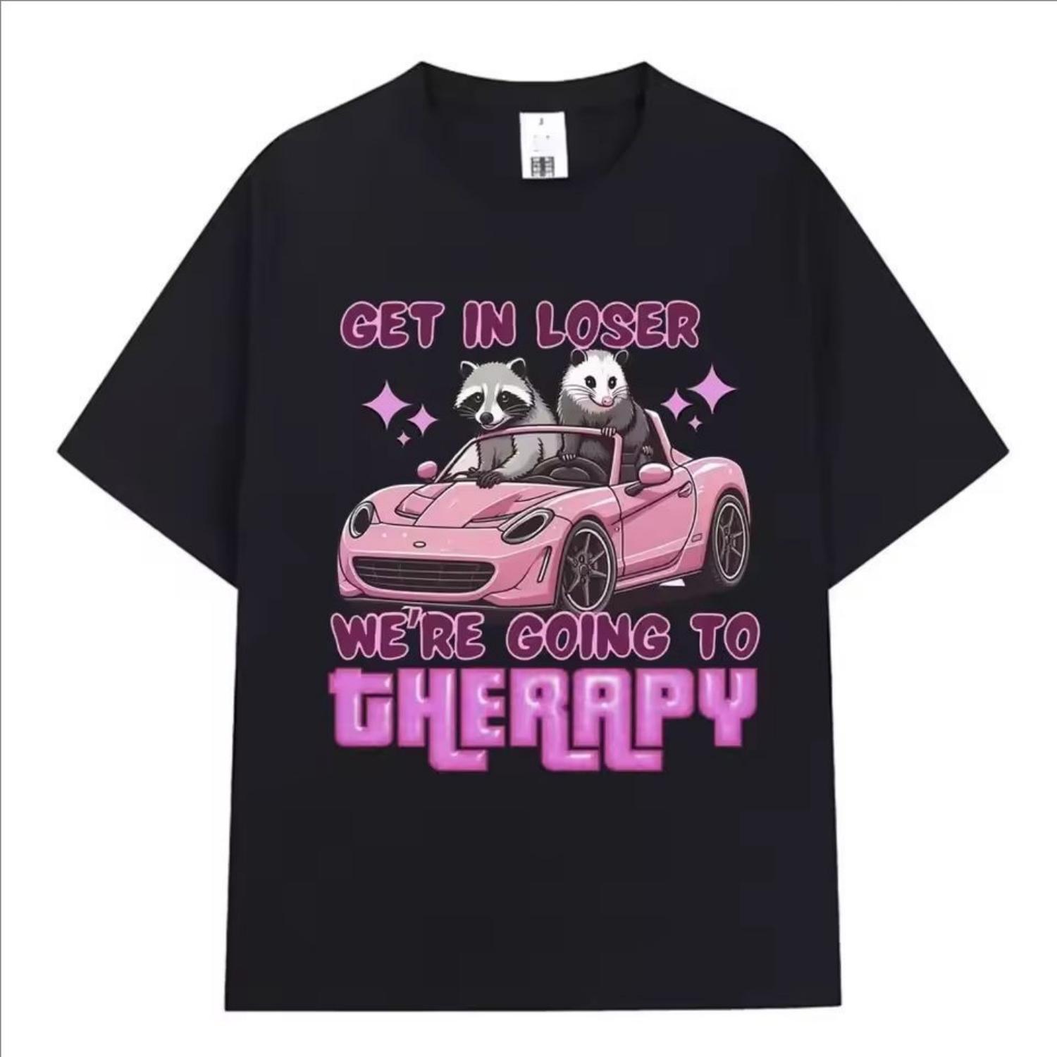 Футболка Get in Loser We Going Therapy с забавным изображением животных, енота, поссума, мема, футболка с короткими рукавами, женская свободная футболка S