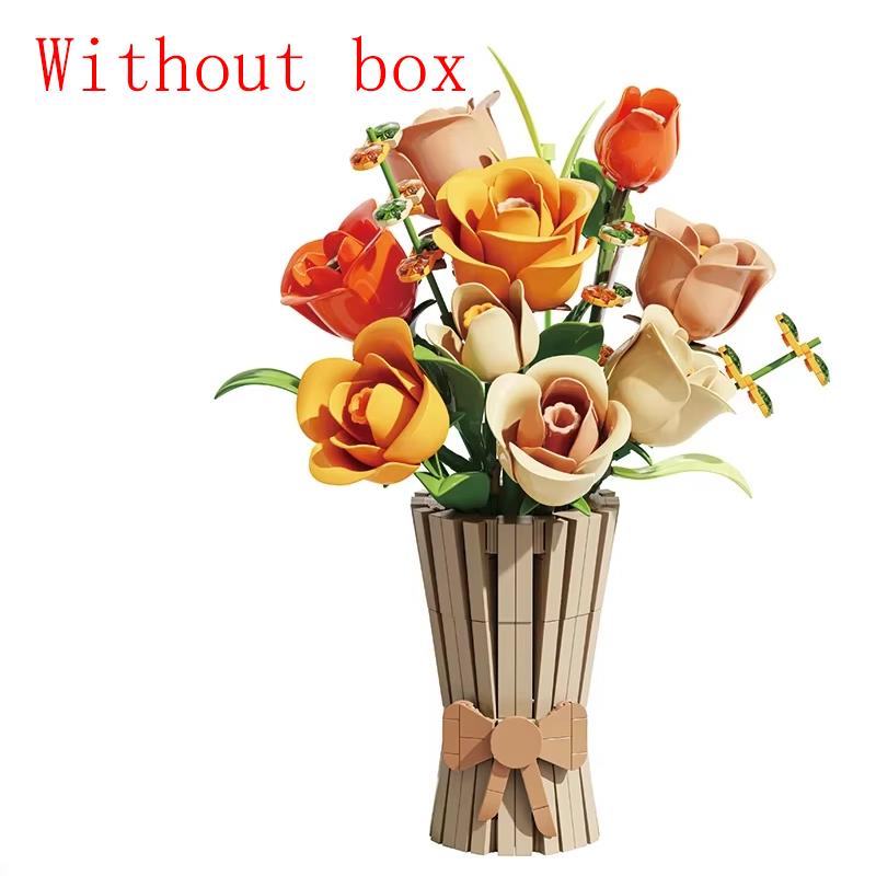 Sunflower Building Blocks Flower Bouquet Vase Floral Model Bricks Set Idea Home Decoration Educational Puzzle Toys Holiday Gifts