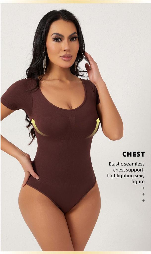 Women's Short Sleeve Tummy Control Shapewear Bodysuit
