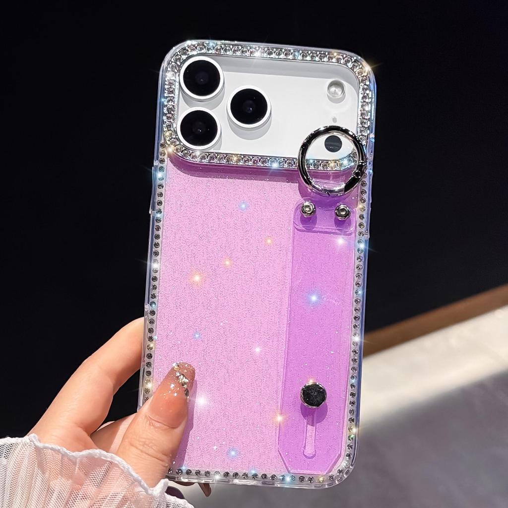 Luxury Rhinestone Phone Case with Wrist Strap for Apple 15 Pro Max and 17 Air