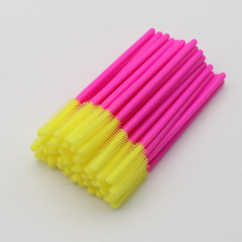 Disposable Beauty Tools Set: 50 Silicone Brushes - Rose Red Handles for Eyelashes, Eyebrows, and Makeup.