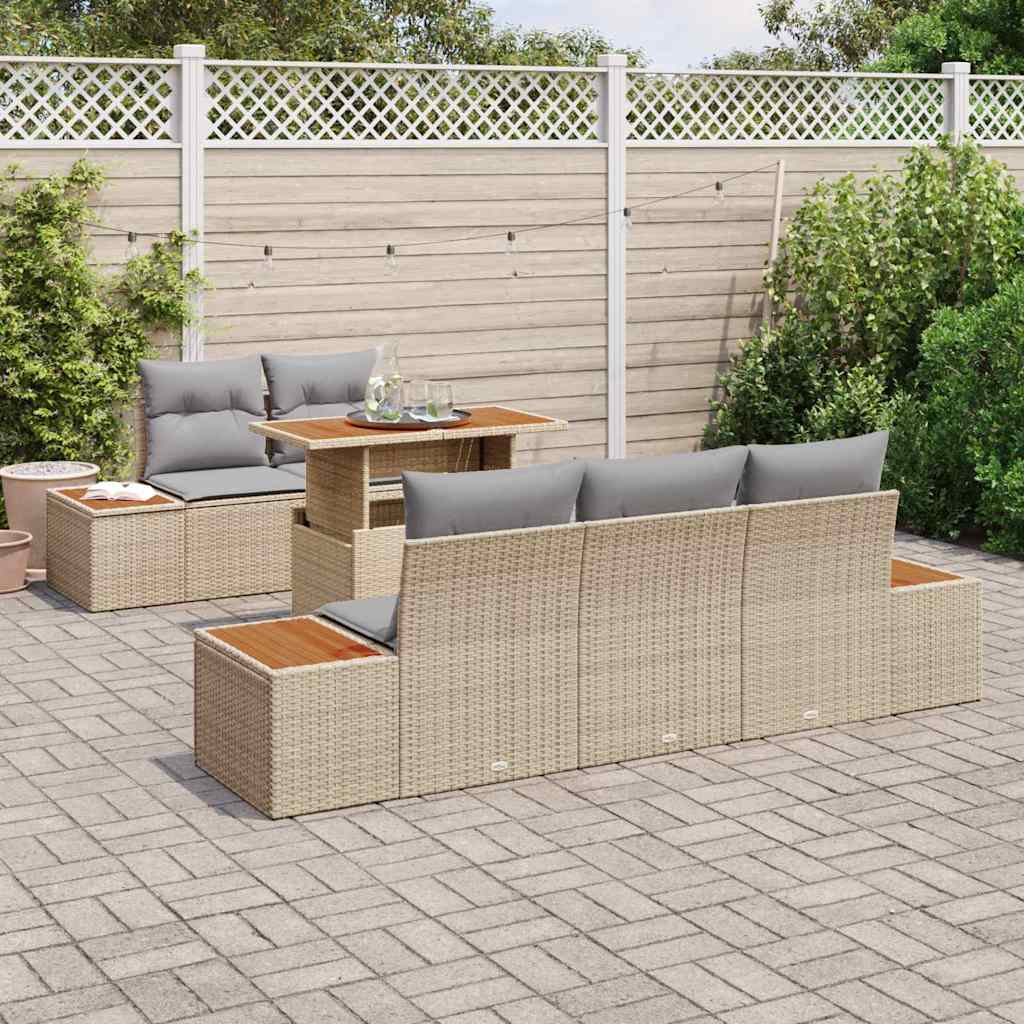 Garden Dining Set with Cushions 6 pcs Beige and Grey