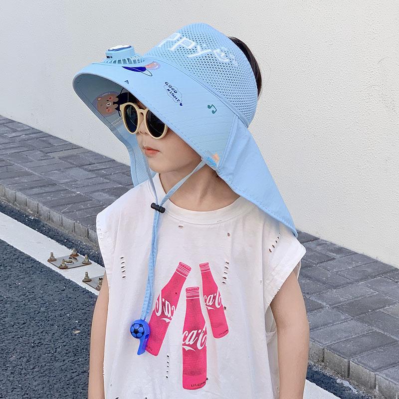 Dziecięcy Kapelusz z Wentylatorem Lato Chłopiec Outdoor Kapelusz Przeciwsłoneczny z Szerokim Rondem Dziewczynka Kapelusz Chroniący Przed Słońcem z Szalem z Pustym Wierzchem Ochrona UV