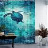 Waterproof Non-Woven Shower Curtain with Sea Turtle Pattern, Artistic Ocean Theme Bathroom Decor, with Hooks, Machine Washable