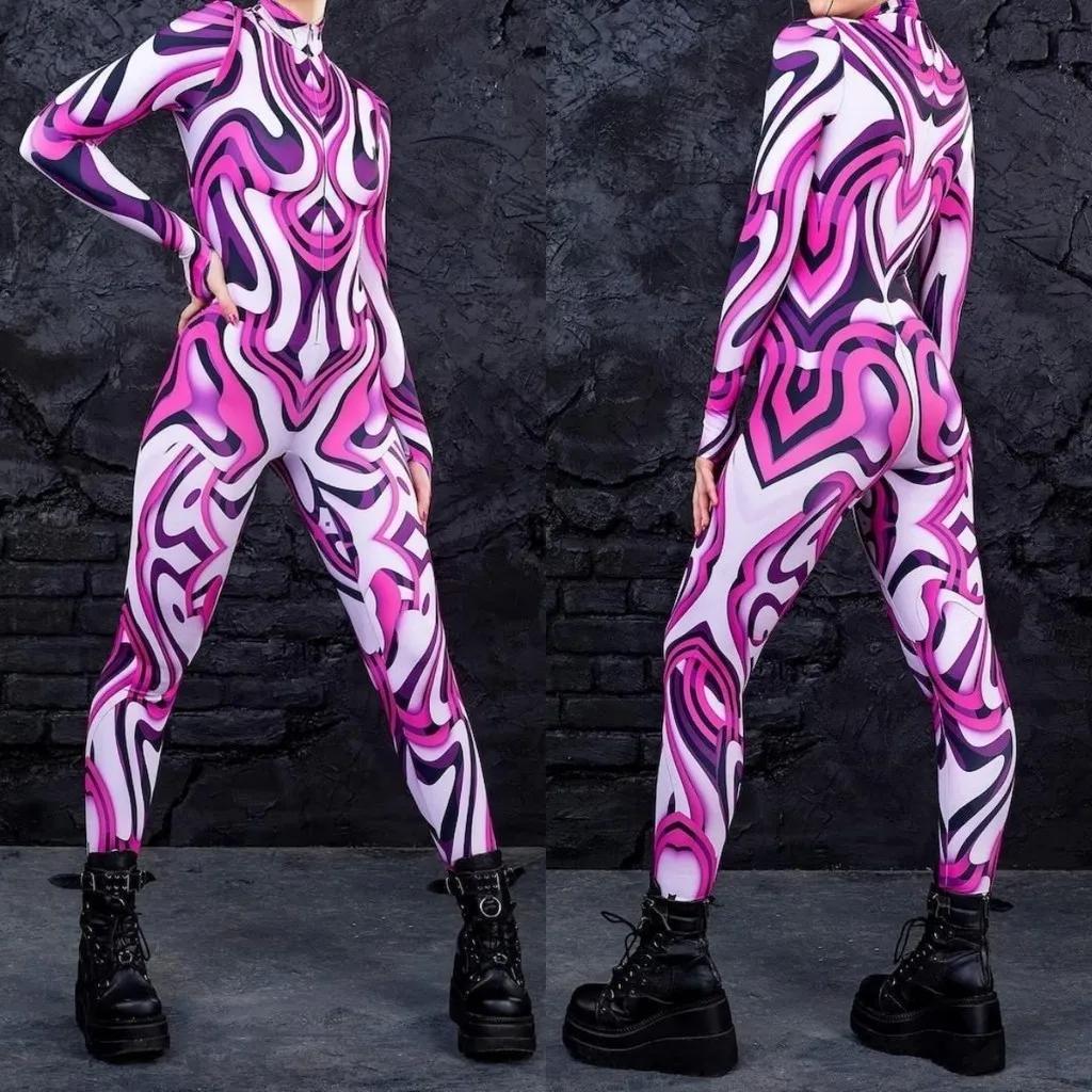 3D Digital Printing Stage Performance Costumes Adults Halloween Events Carnival Theme Party Cosplay Outfit Pretend Game Jumpsuit