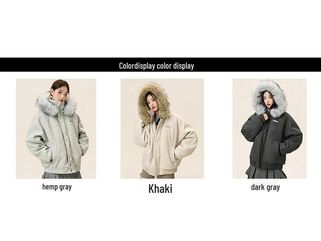 Men's Winter Wool Coat with Large Fur Collar - Mountain Eagle Hooded Heavyweight Jacket