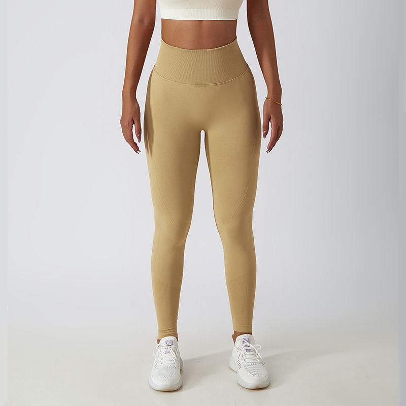 

Peach Hip High Waist Abdomen Seamless Summer Workout Pants Khaki XL