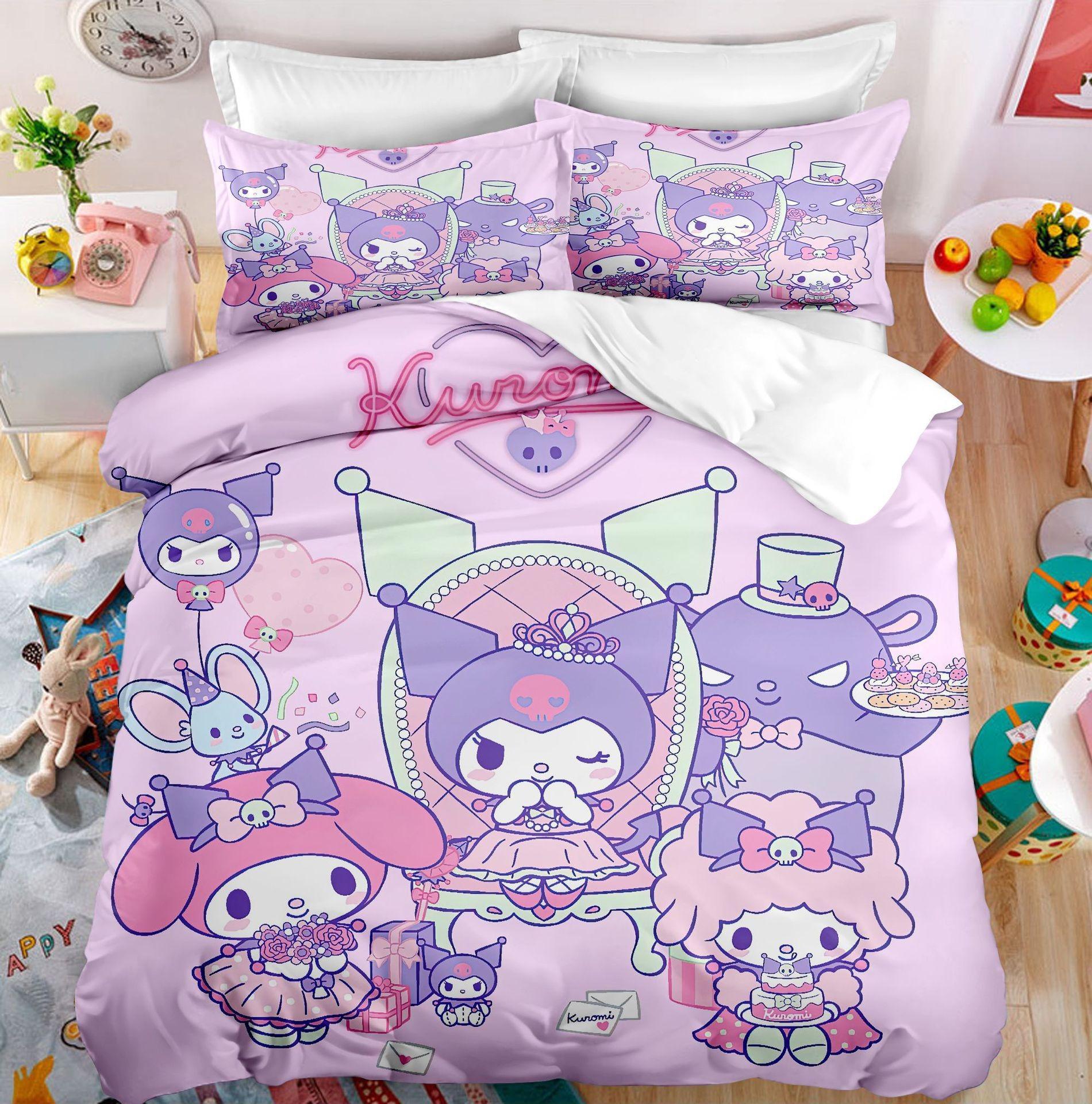 

Cute Anime Cartoon Kuromi Bedding Picture Comforter Quilt Bed Cover Duvet Cover Pillow Case 2-3 Pieces Sets Kids Adult Size EU Single 135x200cm
