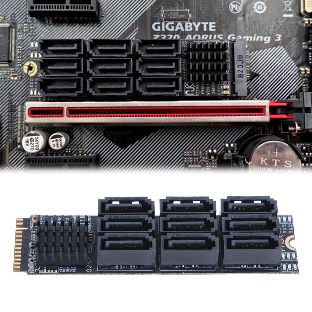 M.2 M KEY Nvme To 9 Ports SATA 3.0 Adapter 6Gbps M.2 To SATA 9-Port Expansion Card PCIE 3.0 X2 Hard Disk Capacity for Desktop PC