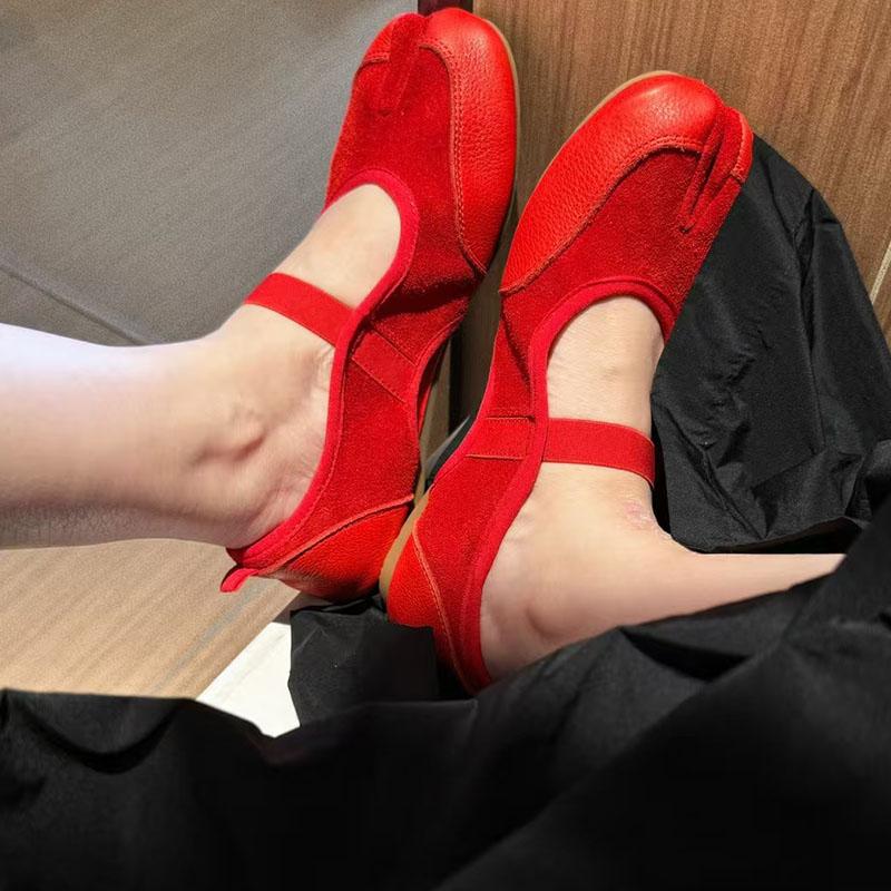 Fashion New Split Toe Peas Shoes Women 2025 Trotters Cross Horseshoe Red Casual Mary Jane Ballet Flats Shoes Female