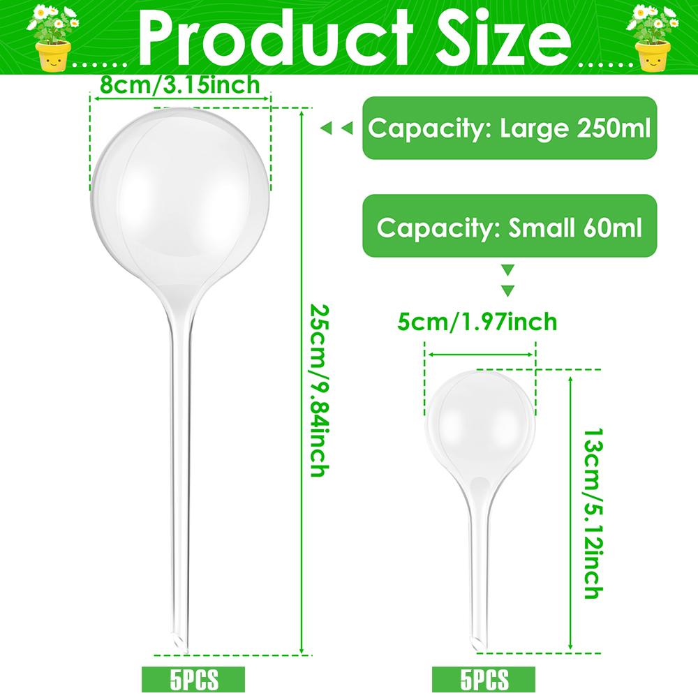 10 Pcs 150/60 ML Clear Plant Watering Globes Auto Waterer Planter Insert Stakes Reusable PVC Flower Self Feeder Ball for Potted