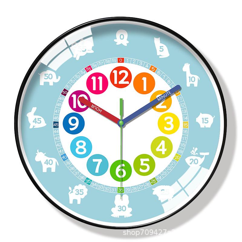 11-Inch Rainbow Learning Clock Early Education Student Wall Clock Large Size Children's Room No Punching