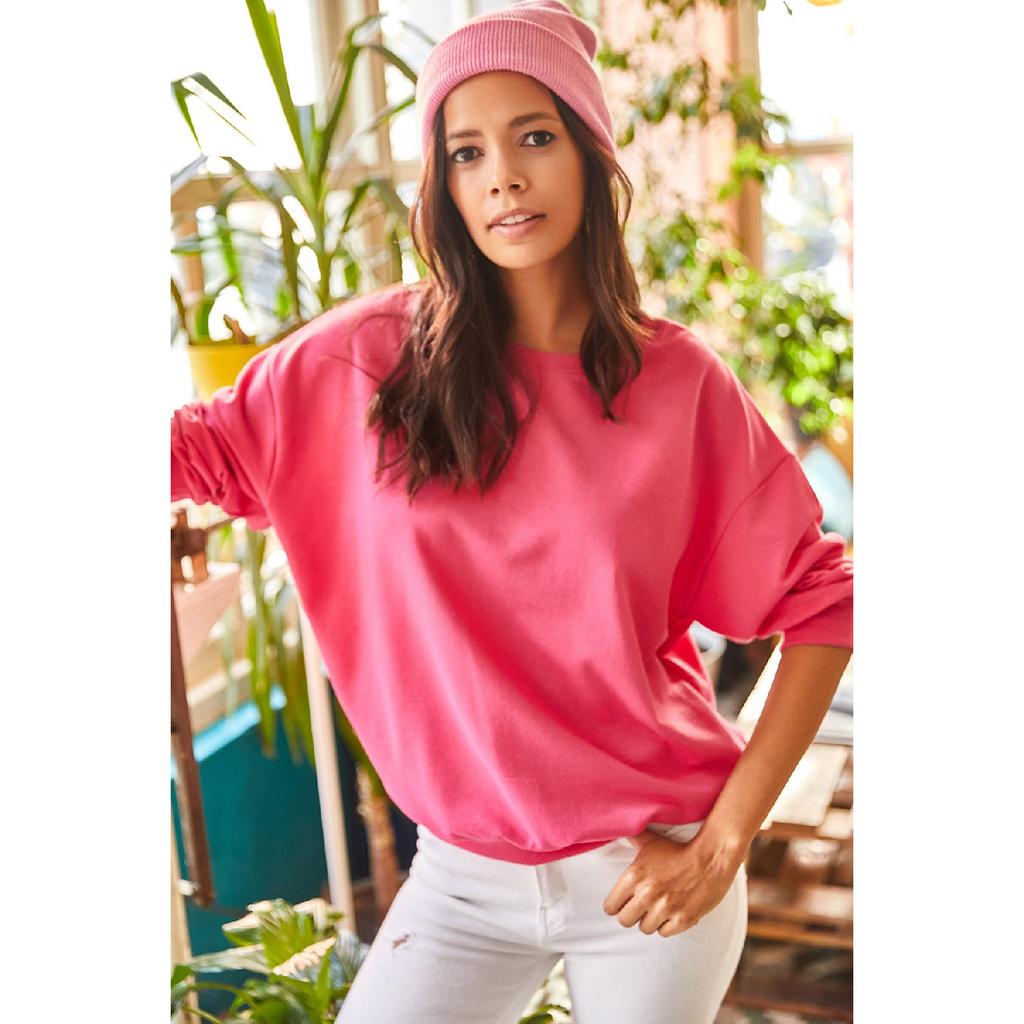 Women's White Black Striped Basic Soft Textured Loose Sweatshirt Swt-19000457