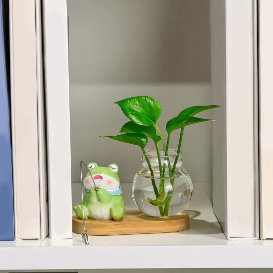 Mini Plant Propagation Station, Hydroponic Glass Vase with Cute Animals Figurine, Home Office Desks Aesthetic Decorations, Gift for Women Plant
