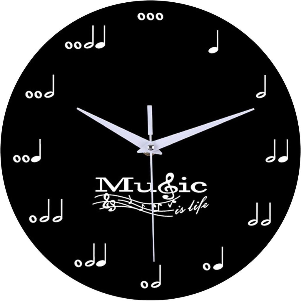 Creative Wall Clocks Musical Note Silent Clock Black / White Decorative Wall Clock for Kids Adult Students Room Home Office School Decor (1#Black