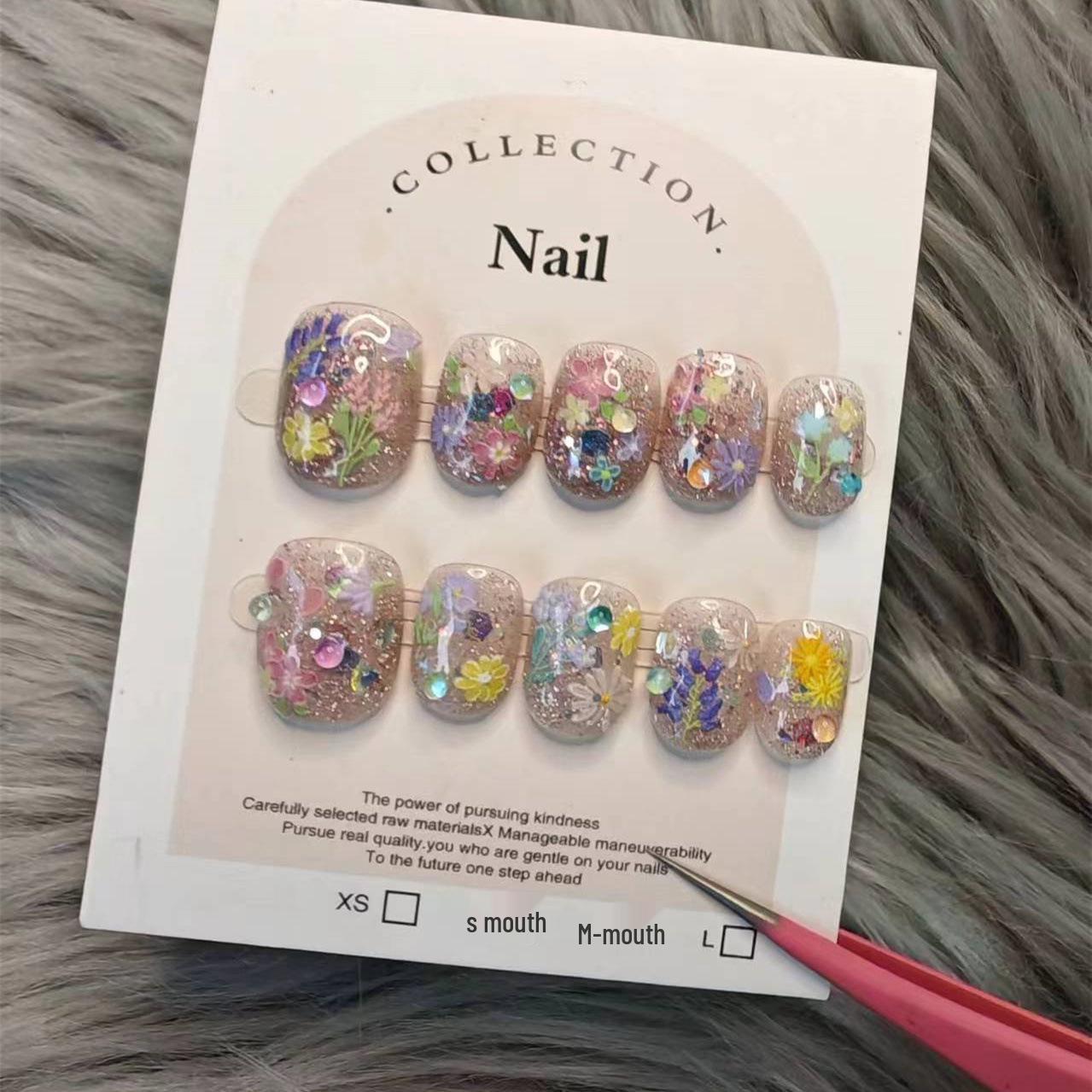 

Handmade Spring Floral Gel Press-On Nails M