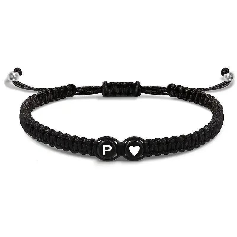 Handmade Black and White Heart Bracelet with 26 English Letters – Fashionable, Versatile Couple's Accessory