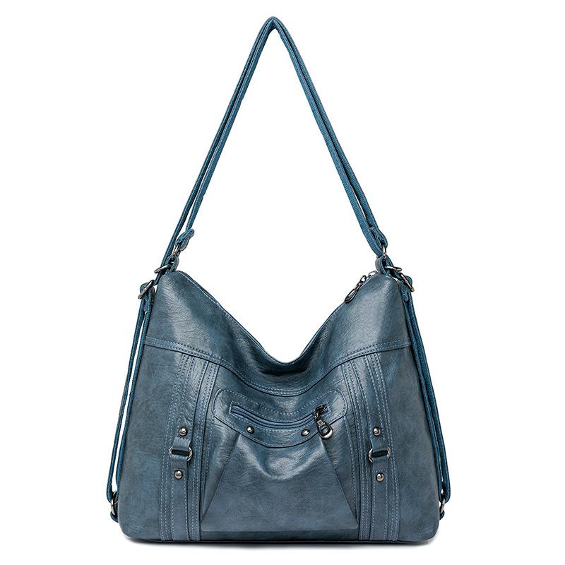 Women's Bag Soft Leather Women's Large Capacity Single Shoulder Crossbody Bag Retro Zipper Backpack