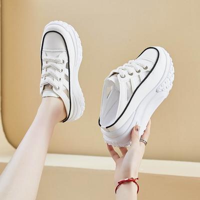 Woman Pu Leather Casual Half Slippers Platform Shoes Summer Trend Women Lace-up Designer Sandals Ladies Slides Sneakers De Mujer