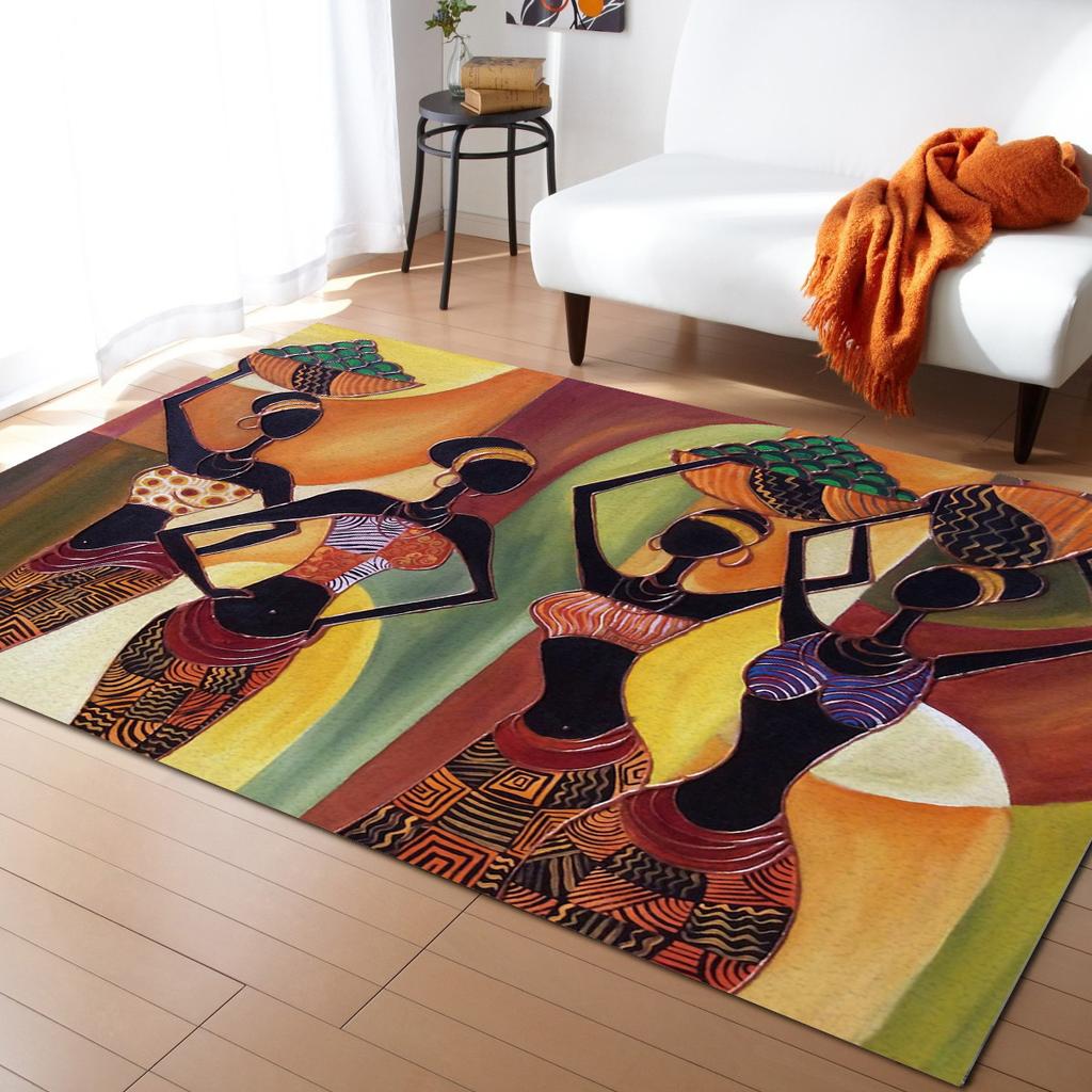African Tambourine Geometric Lines Carpets for Living Room Anti-slip Carpet for Bedroom and Kitchen Floor Mats Home Decor Rug