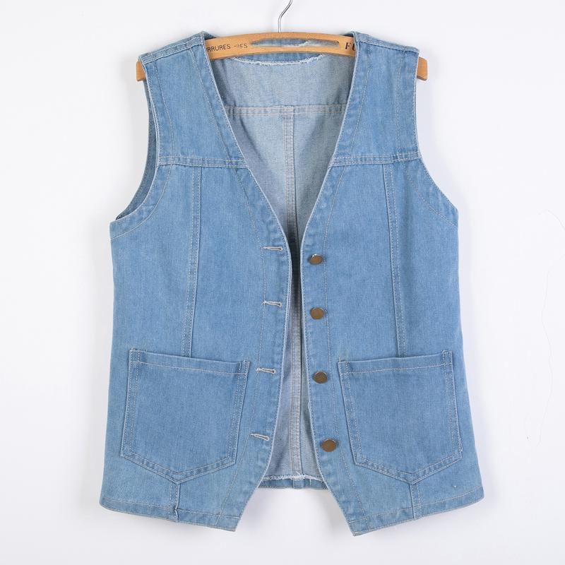 Fashion Denim Vest Female Streetwear V Neck Women Vest Summer Large Size Waistcoat Jeans Tops Sleevless Jacket Chaleco Mujer