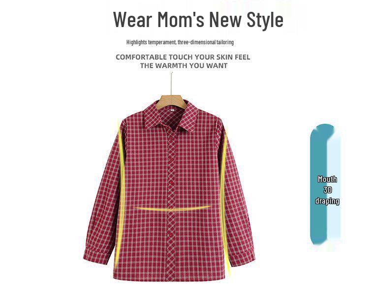 2026 Pure Cotton Plaid Cardigan for Middle-aged & Elderly Women - Long Sleeve, Mom & Grandma Style