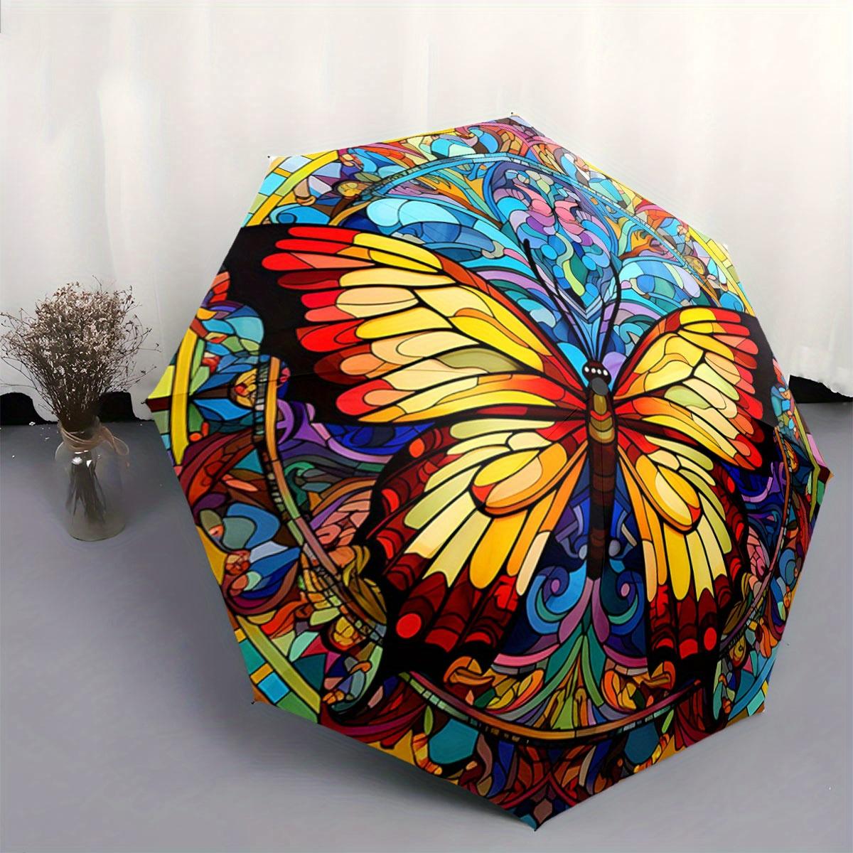 

Automatic Folding Umbrella The umbrella features a vibrant butterfly design. Portable collapsible design, casual outdoor acces Iron&8K