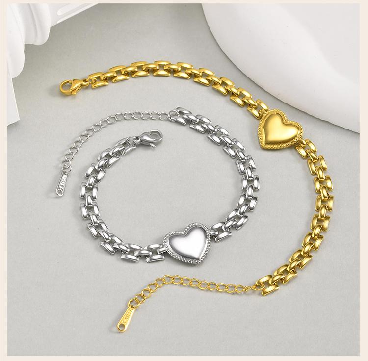 Stainless Steel Love Heart Bracelet for Women, Simple Anniversary Jewelry Gifts
