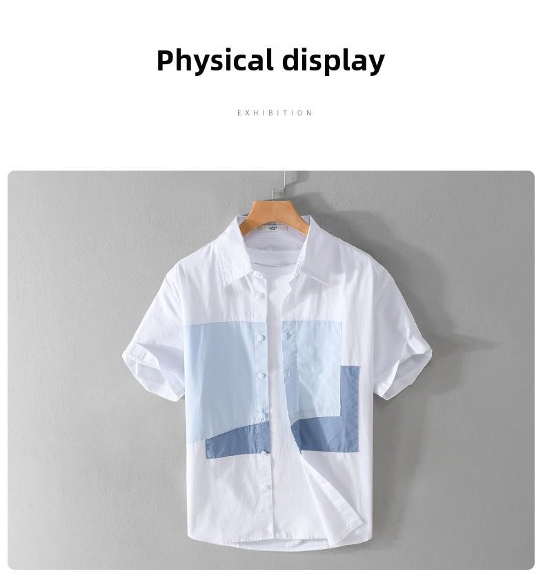 Men's Japanese-Style Summer Color-Block Short-Sleeve Cotton Shirt