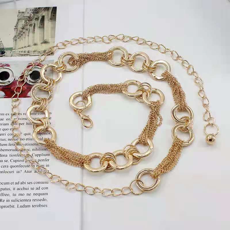 Korean Version of Metal Waist Chain Women's Ring Decorative Belt Versatile Skirt Strap Golden Buckle Simple Skirt Chain Trendy Body Chain