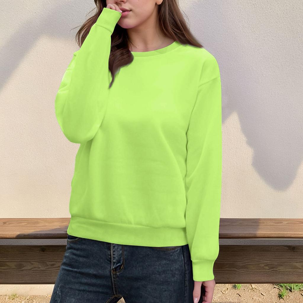 Damen Casual Fashion Top Einfarbig Rundhals Langarm Pullover Top