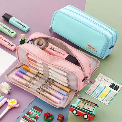 Large Capacity Pencil Case Double Side Canvas Pen Bag Storage Pouch Stationery