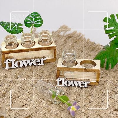 1Set 1:12 Puppenhaus Miniatur Hydroponischer Holz Blumenarrangement Ständer Mini Glas Blumenvase Modell Haus Gartendekor Spielzeug